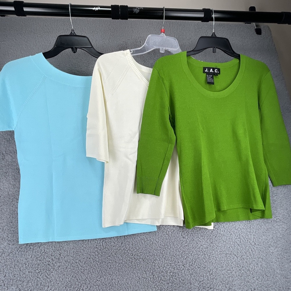 3 J.A.C. Womens Large Sweater Top Ivory  Blue Green Business Pullover